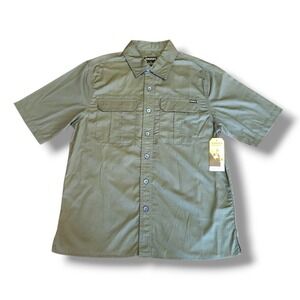 Stanley Shirt Men Size L Olive Green Short Sleeve Button Up Utility Work Wear